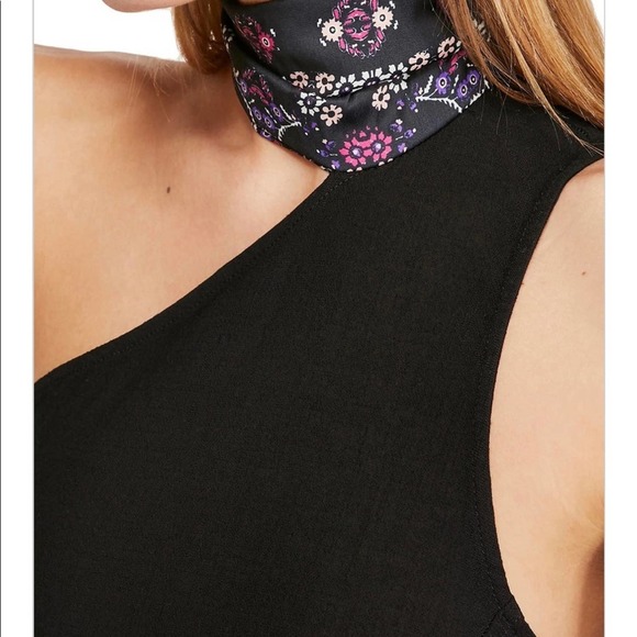 Free People Boho Black One Shoulder  with sash Top Small Cowgirl country - Picture 6 of 9